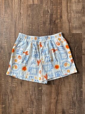 Coastal Lobster Crab Citrus Print Cotton Lounge Shorts XL Happily Grey New